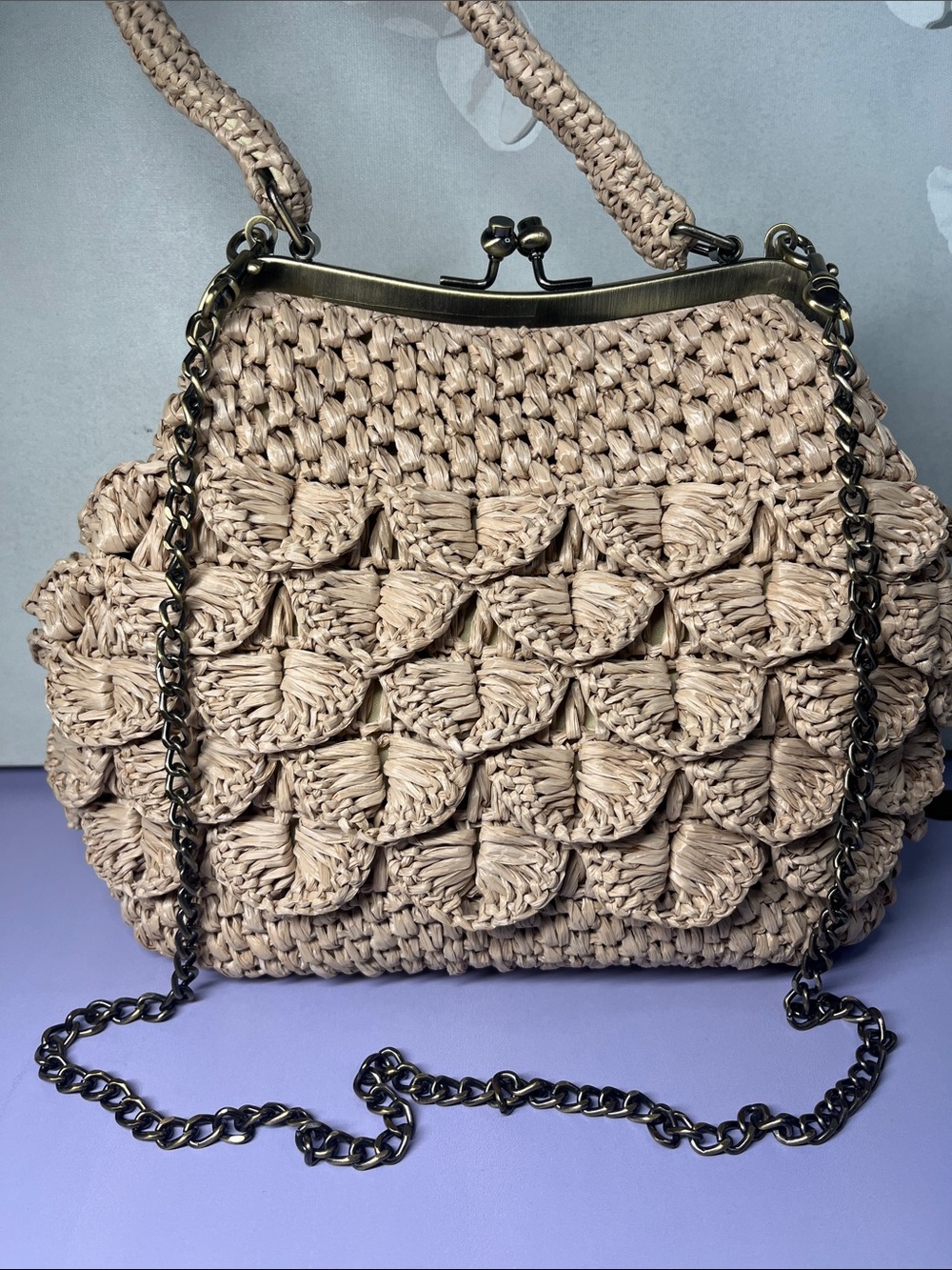 Patricia Nash Laureana Small Scalloped
Raffia Frame Crossbody Bag Kiss Lock - Picture 4 of 11